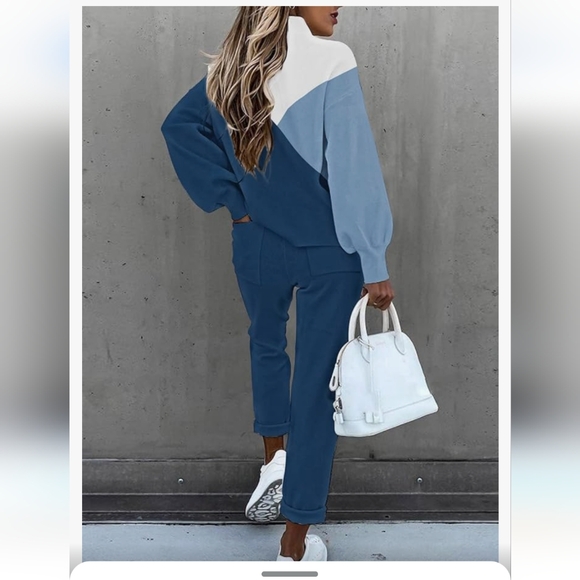 Women's 2 Piece Outfit Sweatshirt Jogger Pants Blue Size XL - Picture 2 of 3